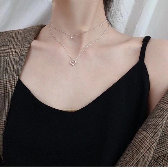 NEW 925 Sterling Silver Diamond Heart Necklace A - Picture 6 of 8